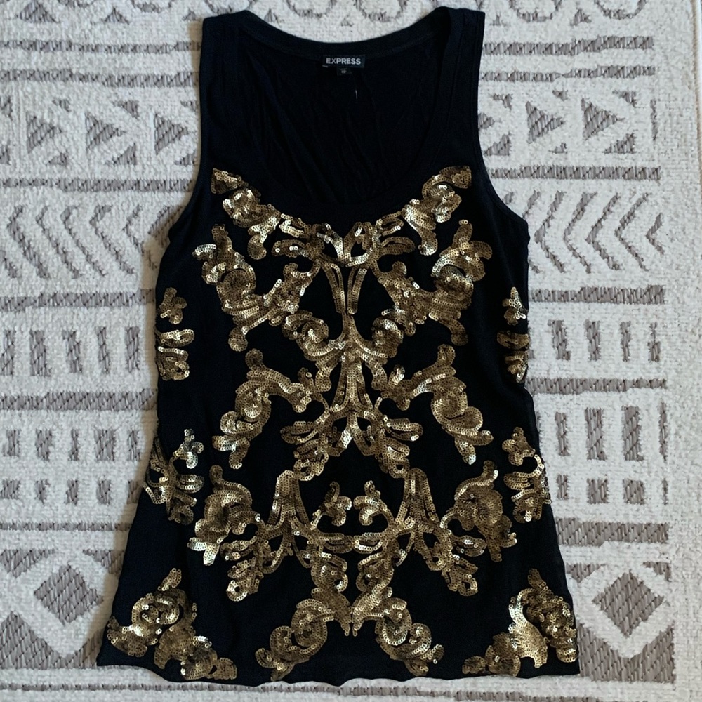 Beautiful Express Black and Gold Sequin Tank Top